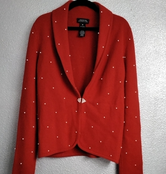 Jones New York Signature  Red Sweater With Pearl Embellishments  Size M - Picture 7 of 8